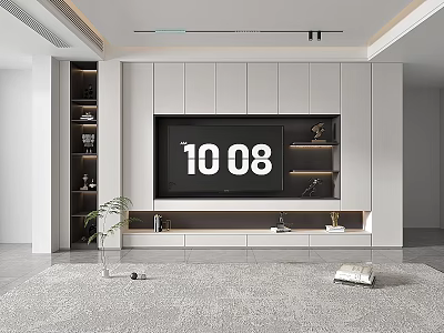 Modern TV Stand with Minimalist Design and Storage Shelves in Living Room Interior 3d model