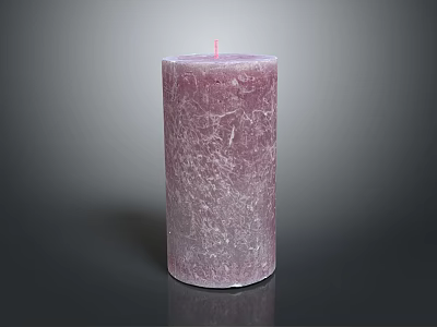Purple Cylindrical Candle Lamp With Cracked Texture And Red Wick On Dark Background 3d model