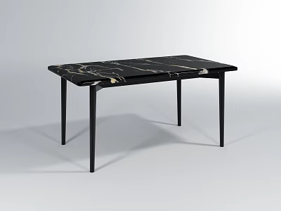Modern Black Marble Dining Table With White Veins And Sleek Black Legs 3d model