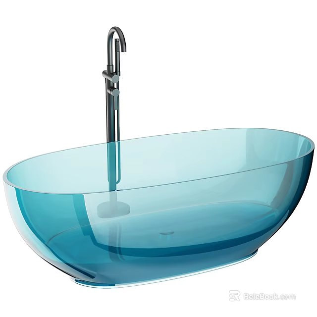 Modern Transparent Blue Glass Oval Shaped Washbasin With Silver Faucet 3d model 