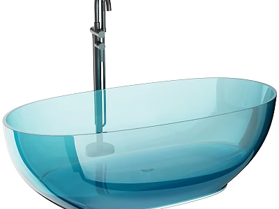 Modern Transparent Blue Glass Oval Shaped Washbasin With Silver Faucet 3d model