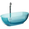 Modern Transparent Blue Glass Oval Shaped Washbasin With Silver Faucet