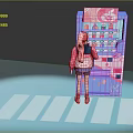 Vibrant Commercial Vending Machine With Pink Hair Doll Blue Exterior And White Floor Lines