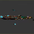 Ornate Fantasy Weapon with Glowing Blue Gems Green Leaves and Flying Butterflies