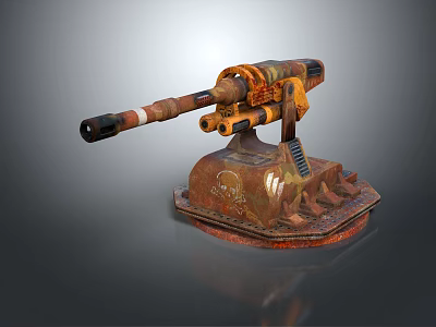 Detailed Rusted Mechanical Device With Orange Accents And Heavy Metal Base Structure 3d model