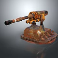 Detailed Rusted Mechanical Device With Orange Accents And Heavy Metal Base Structure