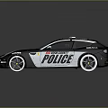Sporty Black White Police Car With Roof Emergency Lights And Logos