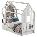 White House Shaped Kids Bed With Window Detail Storage Drawers And Colorful Pillows