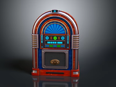 Vintage Red and Blue Jukebox with Arched Top Control Panel and Coin Slot 3d model