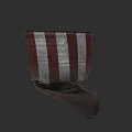 Traditional Wooden Boat With Red And White Striped Sail And Classic Design