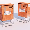 Industrial Equipment Orange Metal Enclosures With Electrical Installations Graffiti And Metal Stands