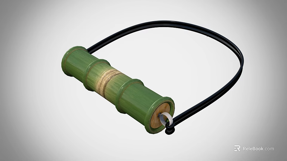 Natural Bamboo Cylindrical Container With Black String And Handmade Design 3d model 