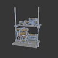 Multi Layer Metal Cart With Rolled Materials And Grille Components On Shelves