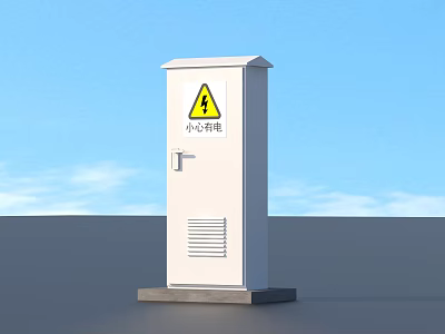 White Industrial Equipment with Caution Electric Warning Sign Door and Ventilation 3d model