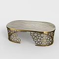 Modern Oval Coffee Table With Marble Top And Golden Hexagonal Hollow Frame 3d model