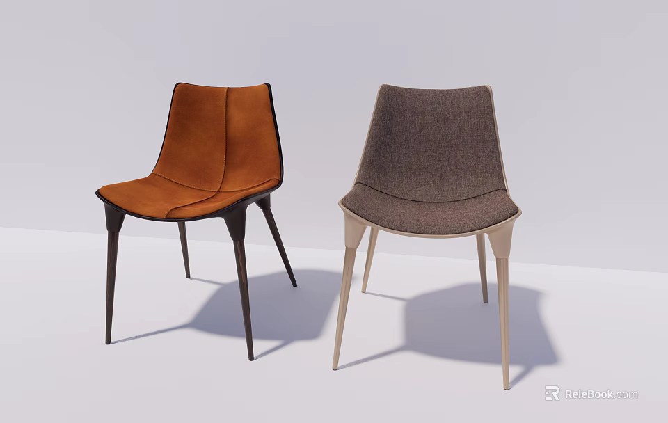 Modern Orange Leather And Gray Fabric Dining Chairs With Sleek Modern Design 3d model 