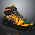 High Top Sneakers Yellow And Black Colorful Design With Detailed Patterns For Daily Wear