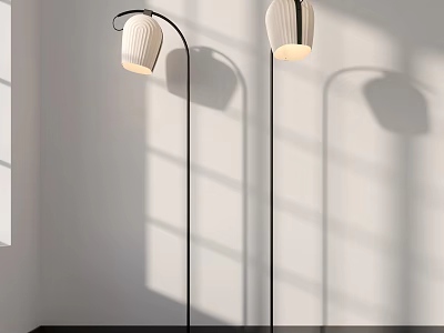 Modern Floor Lamp Design With White Lampshade Black Metal Stand And Soft Shadow Effects 3d model