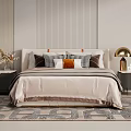 Modern Elegant Double Bed with Plush Bedding Decorative Pillows Side Nightstands and Table Lamp 3d model