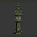 Ancient Green Bronze Lanterns With Traditional Tower Structure And Ornate Hollowed Details