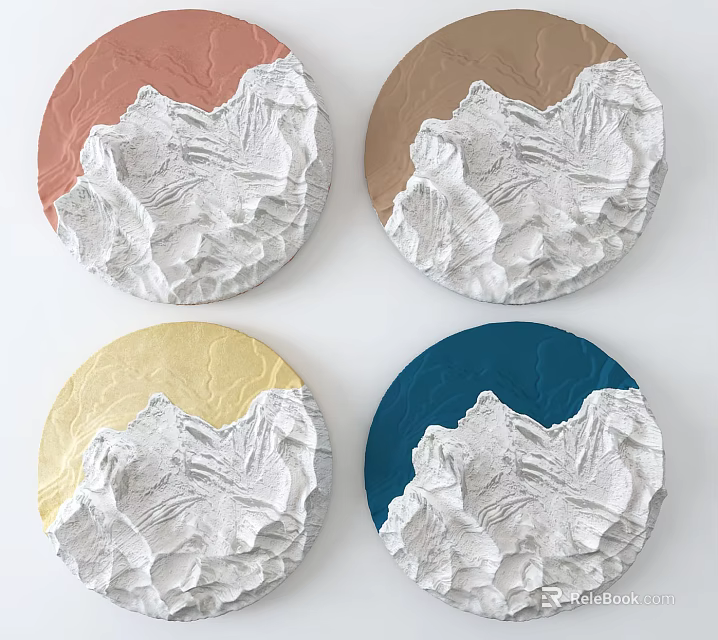 Round Wall Decor With Pink Brown Yellow Blue Mountain Texture Design 3d model