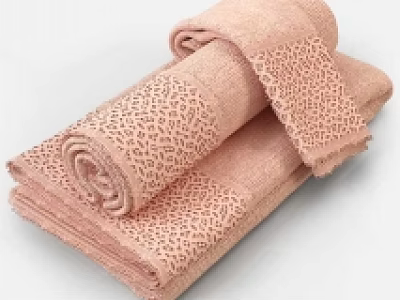 Soft Textured Pink Cotton Towels with Different Sizes Stacked in Bathroom Set 3d model