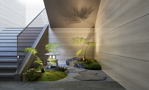 Japanese Landscape Sketch Courtyard Sketch Indoor Landscape Stone Plant Pile 3d model