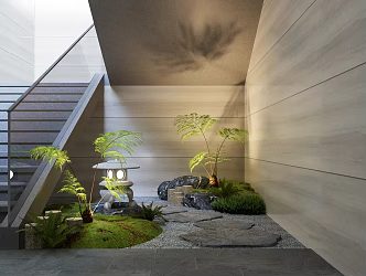 Japanese Landscape Sketch Courtyard Sketch Indoor Landscape Stone Plant Pile 3d model