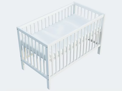 White Baby Crib With Simple Design Safety Rails And Comfortable Mattress 3d model