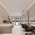 Modern Hair Salon Interior With Styling Chairs Round Mirrors And Workstations