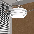 Modern Interior Design With White Ceiling Fan Light And Wooden Wall Blinds