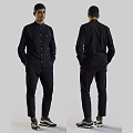 Man Wearing Black Shirt and Pants Front and Back Full Body View