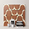Geometric Pattern Tiles Wall With Owl Figurines And Stack Of Books 3d model
