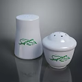 White Ceramic Salt And Pepper Shakers With Green Decorative Patterns For Kitchen 3d model