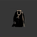 Black Leather Shoulder Bag With Curved Shape And Gold Metal Hardware