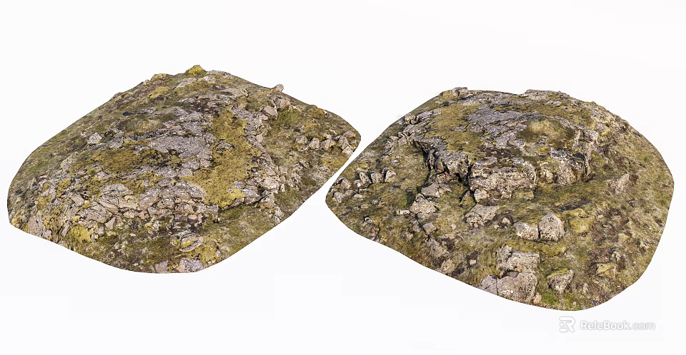 Natural Stone And Wood Textured Surfaces With Mossy Rustic Finish 3d model 