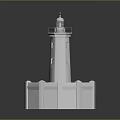 White Lighthouse Architectural Structure With Fenced Design And Stone Paved Ground Surface 3d model