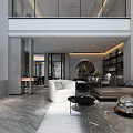 Duplex Living Room Modern Interior With High Ceiling Large Windows Sofa And Decorative Painting