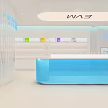 Vibrant Beauty Hair Salon Blue Reception Desk With Colorful Gradient Wall And Lighting