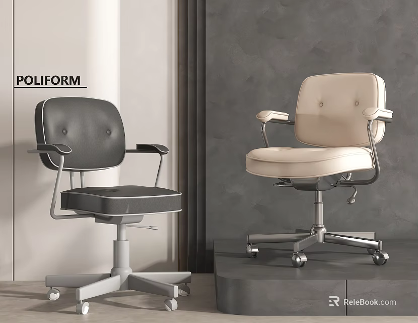 Black and Beige Modern Leather Office Chair with Armrests Swivel and Adjustable Metal Base 3d model 