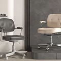 Black and Beige Modern Leather Office Chair with Armrests Swivel and Adjustable Metal Base