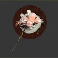 Game Movie Character Pink Long Hair White Brown Dress Golden Staffs Standing On Brown Base
