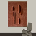 Red Textured Wall Art With 3D Raised Elements And Minimalist Chair 3d model
