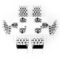 Black Marble Top Dining Table Set with White Upholstered Chairs and Place Settings 3d model