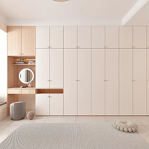 Simple Log Cream Style Bedroom Bed End Full Wall Integral Wardrobe Dressing Table Integral Makeup Table Learning Bookcase Storage Cabinet 3d model
