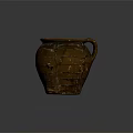 Handmade Traditional Clay Pot with Crackled Texture and Curved Handle on Dark Reflective Surface