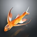 Golden Fish Sculpture Carving With Wing Like Fins And Shiny Scales On Dark Background