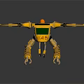 Yellow Robot Drone With Mechanical Legs Propellers Claws And Display Screen
