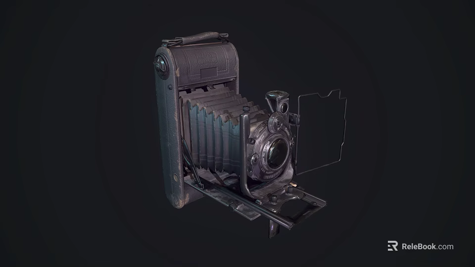 Vintage Folding Camera With Leather Bellows And Metal Parts Retro Design 3d model 