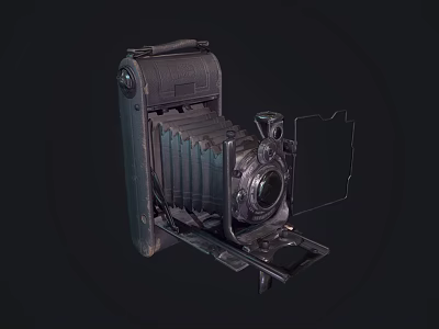 Vintage Folding Camera With Leather Bellows And Metal Parts Retro Design 3d model